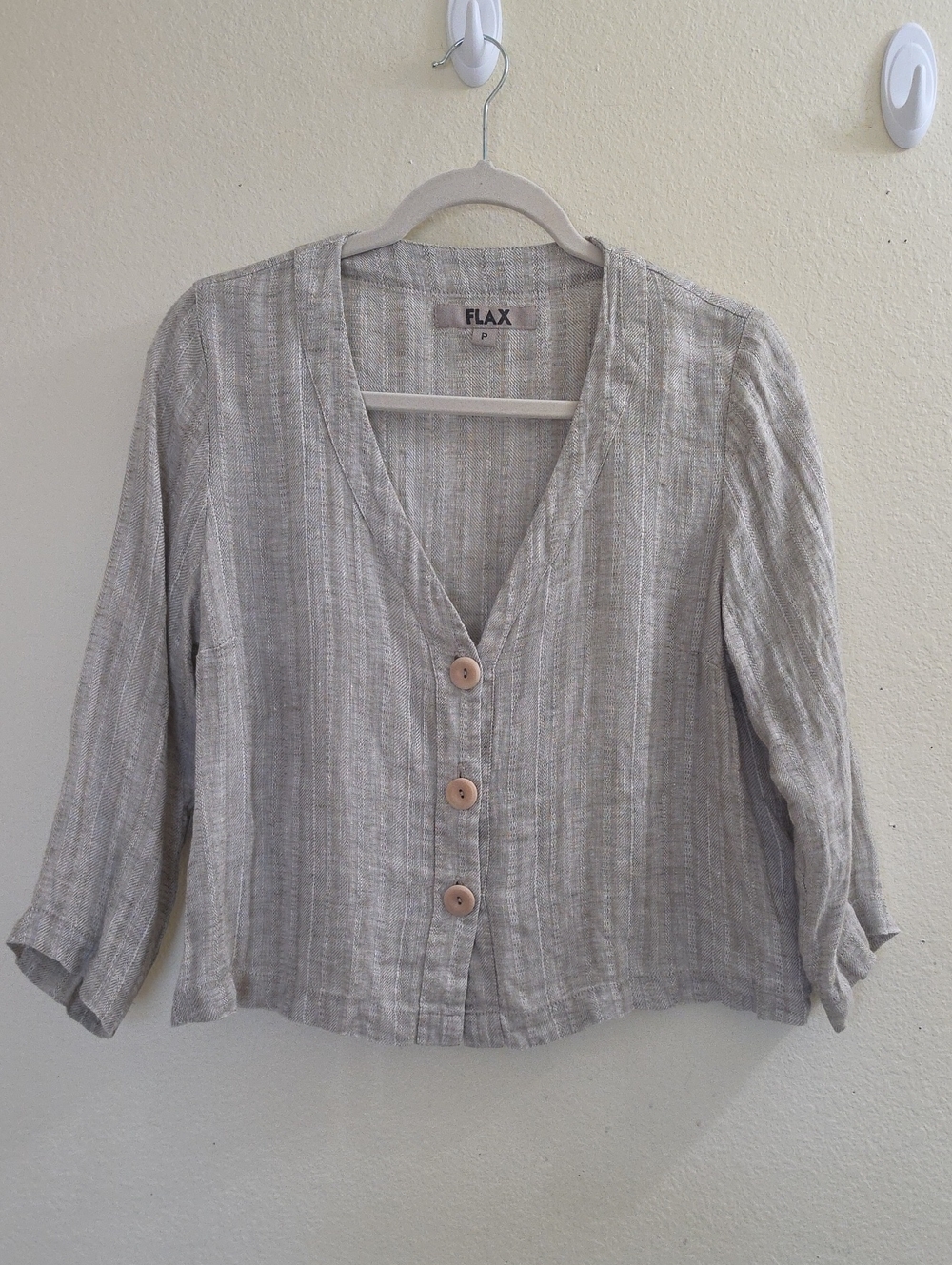 Flax Linen Botton Boxy Fit Top in Beige, Small